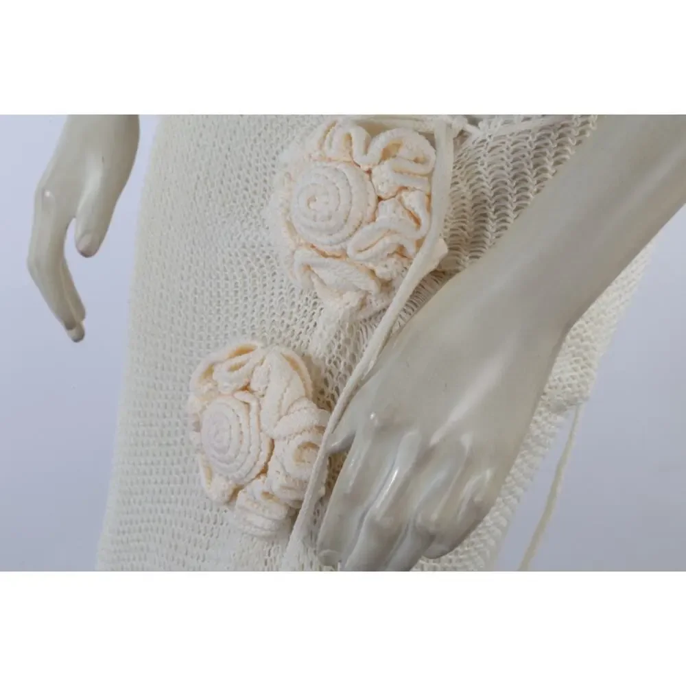 Cream Knit 2 Pc Set S Halter Keyhole Crop Top Asymmetric Slit Maxi Skirt